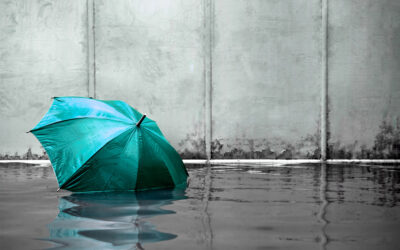 Umbrella floating on flooded street